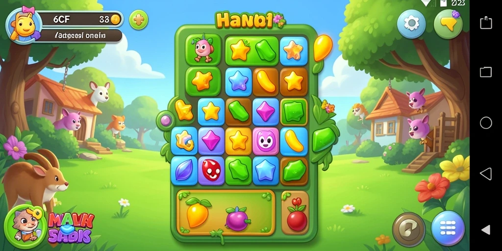 Tampilan gameplay 6CF menampilkan proses mencocokkan permata yang dinamis.