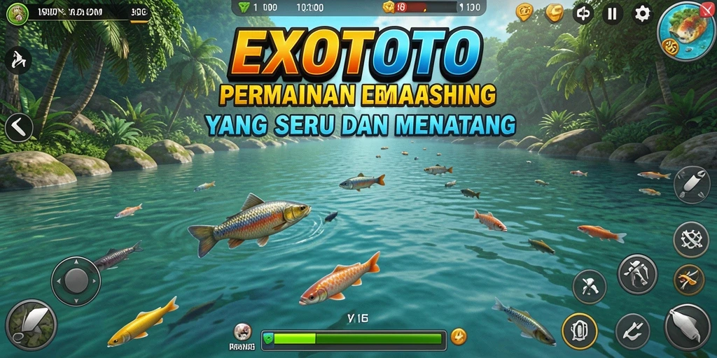 Tampilan menarik dan seru dari gameplay EXOTOTO yang penuh aksi memancing.
