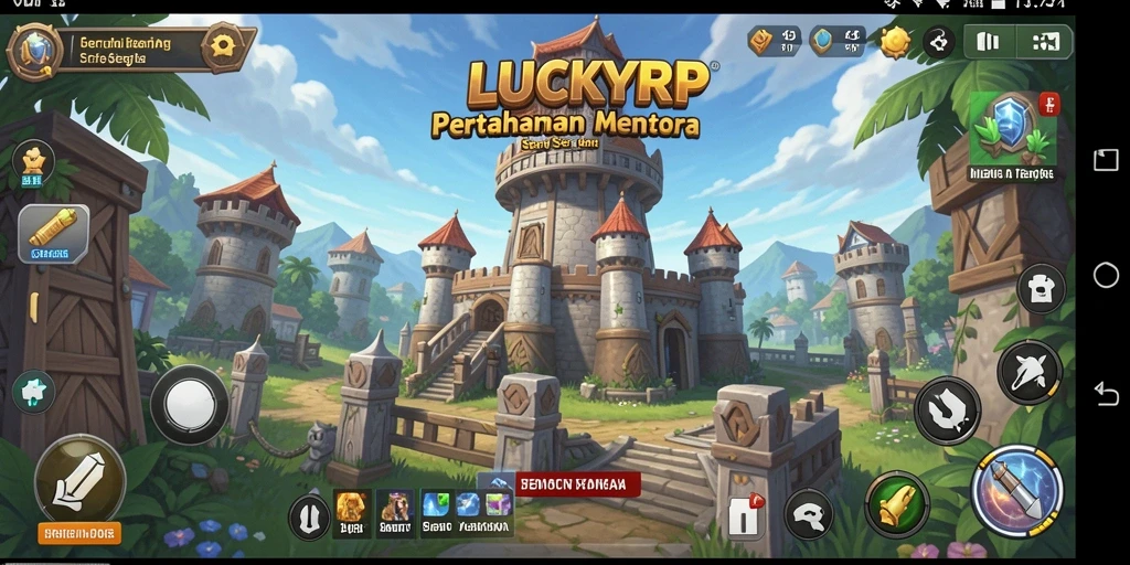 Screenshot gameplay LUCKYRP menampilkan pertarungan Tower Defense yang mendebarkan.