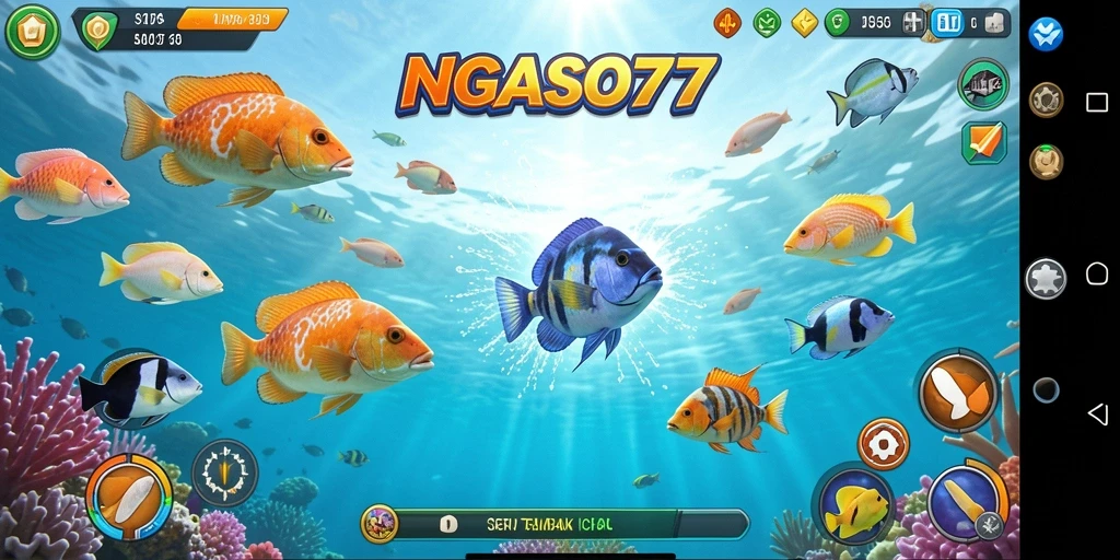 Screenshot gameplay NGASO77 menunjukkan aksi menembak ikan yang seru.